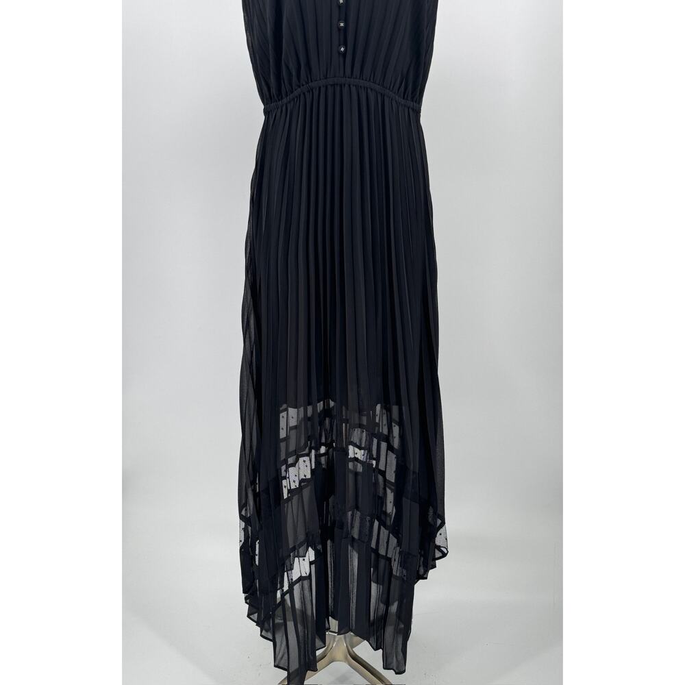 The Kooples Black Lace Embroidered Pleated Crepe Midi Dress Sz 3 US S - Picture 3 of 8